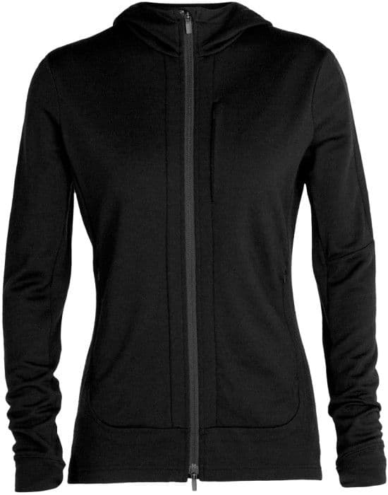 Icebreaker Quantum III LS Zip Hood naisten merinovillapaita, musta